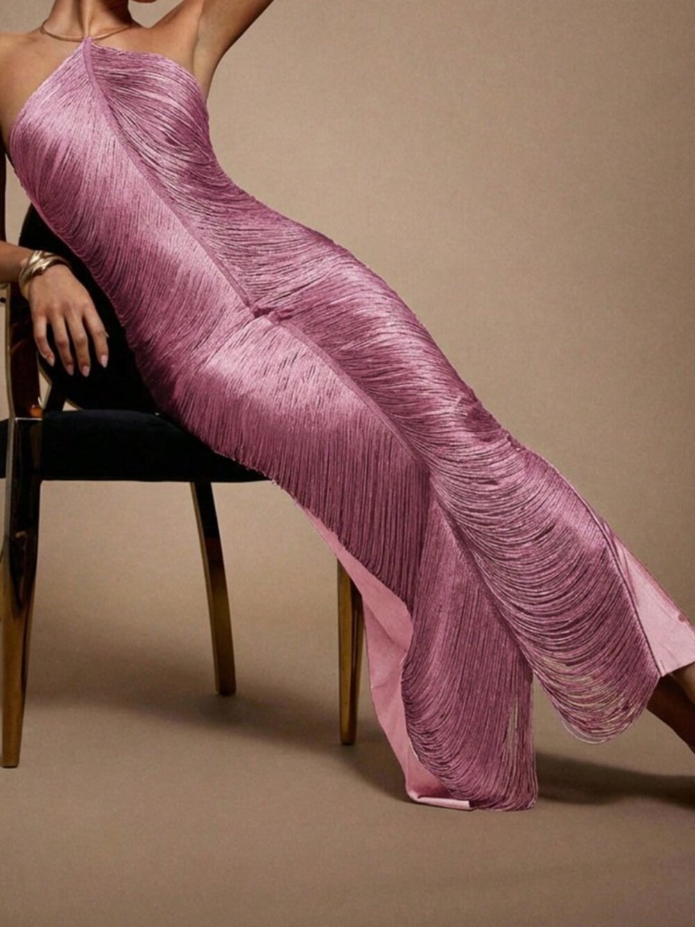 Pink Casual Women's Hanging Tassels Fringe Sexy Dress